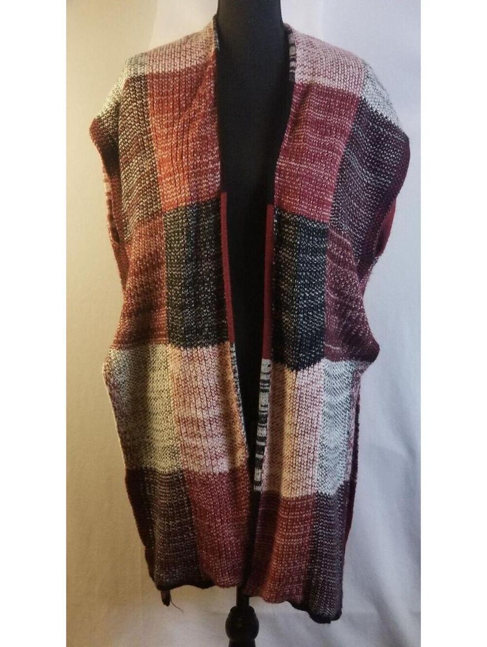 Material Girl Knit Long Sweater Vest Cardigan Wrap Vest Red Gray Black Sz M